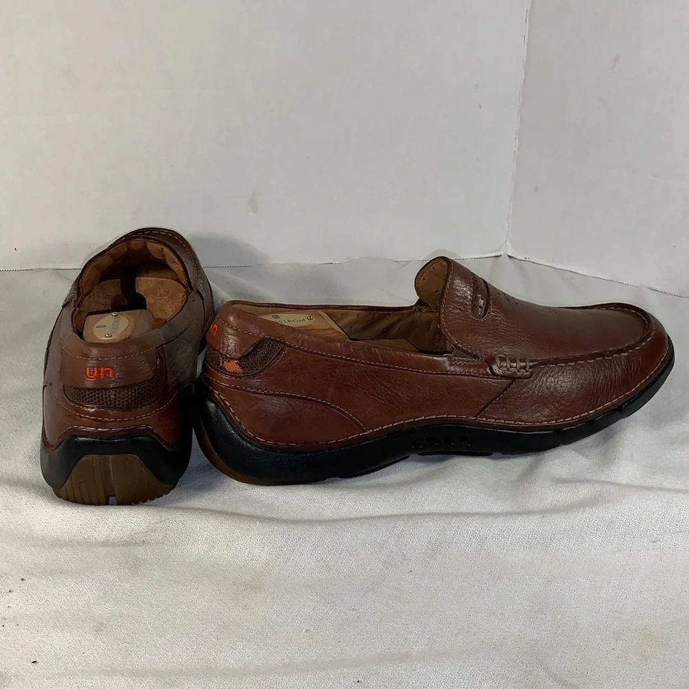 Clarks Men's Brown Leather Slip-On Loafers with Black Outsole